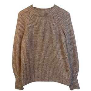 Joseph A Fuzzy Metallic Pink Crewneck Sweater with Puff Sleeves, Medium